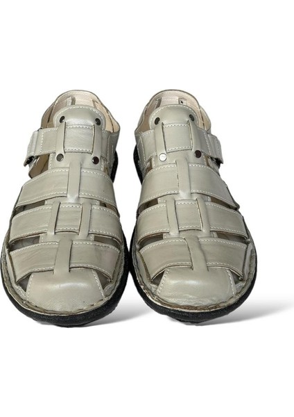 Erkek Hakiki Deri Cırtlı Sandalet Krem fiyatları