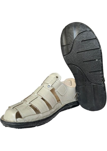 Erkek Hakiki Deri Cırtlı Sandalet Krem fırsatları