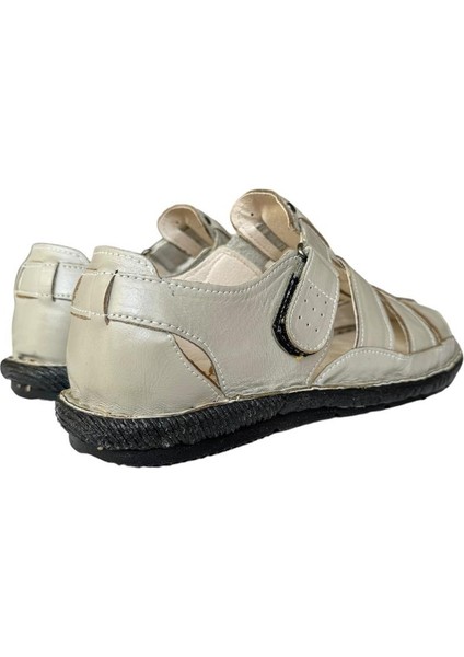 Erkek Hakiki Deri Cırtlı Sandalet Krem indirimleri
