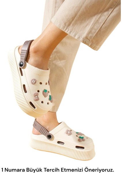 Yüksek Comfort Taban Kadın Sandalet Krem-Füme