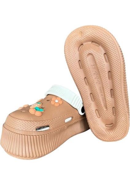 Yüksek Comfort Taban Kadın Sandalet KAHVERENGİ-BEYAZ fırsatları