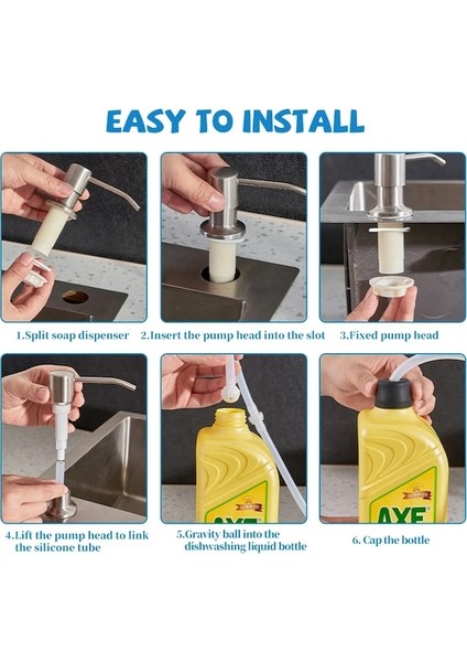 Gümüş Bir Set-Mutfak Lavabo Sıvı Sabunluk Pompası Paslanmaz Çelik 500 ml Sıvı Sabun Şişesi Lavabo Dağı El Basınçlı Sabunluk Şişesi (Yurt Dışından)