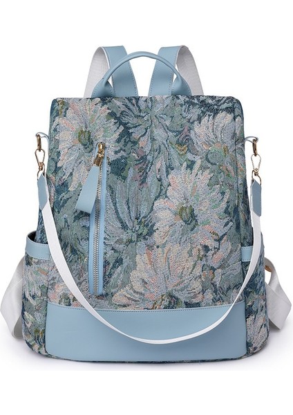 Şık Çiçekli Naylon Kontrast Seyahat Sırt Çantası (Yurt Dışından)