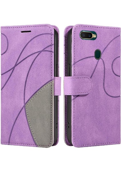Oppo A7 Için KILIF/A5S Iki Renkli Dikiş Pu Deri Flip Folio Kılıf ile (Yurt Dışından)
