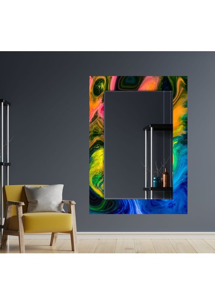 Soyut Desenli Temperli Cam Duvar Aynası