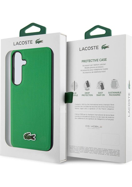 Galaxy S24 Plus Kılıf Lacoste Lisanslı Pu Pike Desenli Arka Yüzey Ikonik Timsah Dokuma Logolu Yeşil