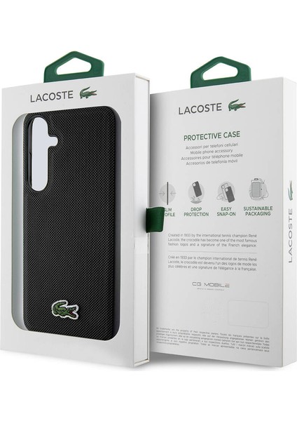 Galaxy S24 Plus Kılıf Lacoste Lisanslı Pu Pike Desenli Arka Yüzey Ikonik Timsah Dokuma Logolu Siyah