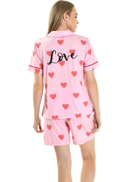 Kalp Desen Kadın Pijama Takımı