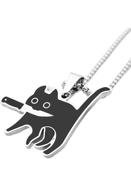 Paslanmaz Çelik Yaratıcı Bıçak Kedi Kolye (Yurt Dışından)
