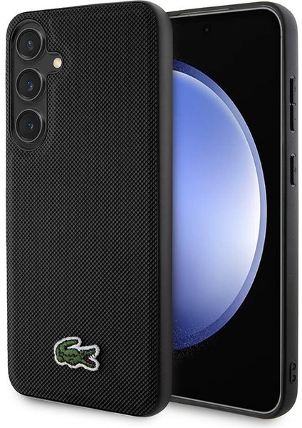 Galaxy S24 Kılıf Lacoste Lisanslı Pu Pike Desenli Arka Yüzey Ikonik Timsah Dokuma Logolu Kapak Siyah