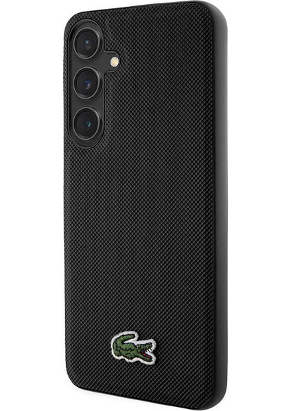 Galaxy S24 Kılıf Lacoste Lisanslı Pu Pike Desenli Arka Yüzey Ikonik Timsah Dokuma Logolu Kapak Siyah