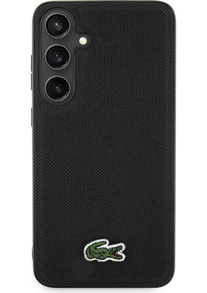 Galaxy S24 Kılıf Lacoste Lisanslı Pu Pike Desenli Arka Yüzey Ikonik Timsah Dokuma Logolu Kapak Siyah