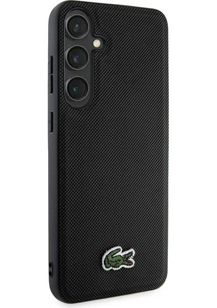 Galaxy S24 Kılıf Lacoste Lisanslı Pu Pike Desenli Arka Yüzey Ikonik Timsah Dokuma Logolu Kapak Siyah