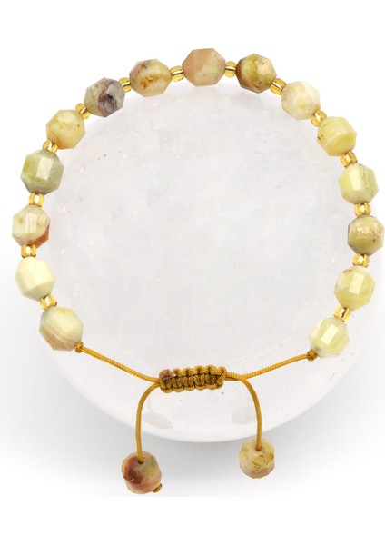 Sarı Opal Doğal Taş Makrome Örme Bileklik Hexagonel Kesim