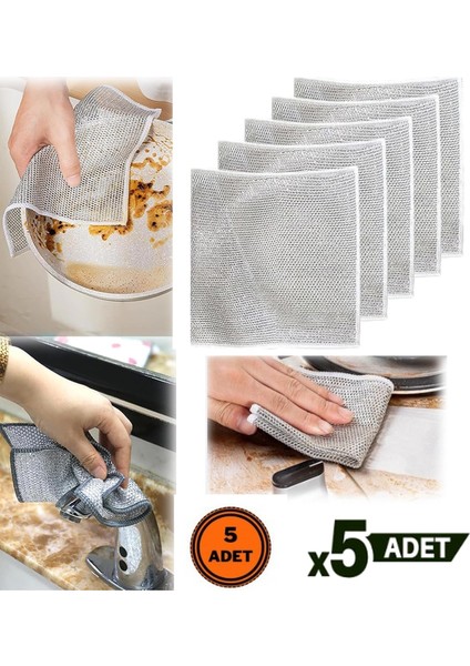 5'li Paket Çok Fonksiyonlu Çizilmez Tel Bulaşık Bezi Sihirli Örgü Tel Bez Inatçı Leke Bezi 5 Adet
