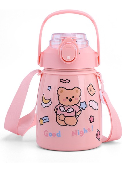 Sevimli Yüksek Değerli Çocuk Termos Bardak Kız Öğrenci Çift Içme Büyük Göbek Bardak Büyük Kapasiteli Taşınabilir Saman Bardak (Yurt Dışından)