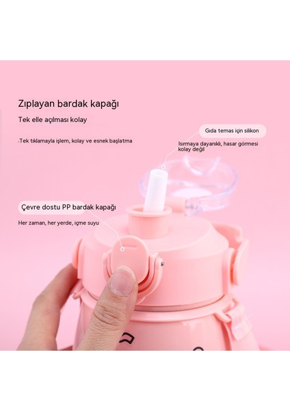 Sevimli Yüksek Değerli Çocuk Termos Bardak Kız Öğrenci Çift Içme Büyük Göbek Bardak Büyük Kapasiteli Taşınabilir Saman Bardak (Yurt Dışından) modelleri