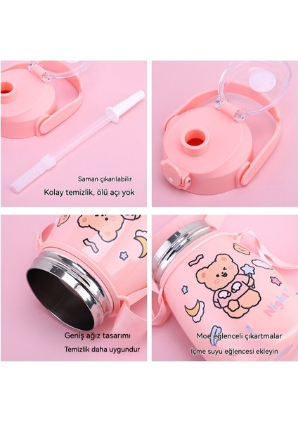 Sevimli Yüksek Değerli Çocuk Termos Bardak Kız Öğrenci Çift Içme Büyük Göbek Bardak Büyük Kapasiteli Taşınabilir Saman Bardak (Yurt Dışından) fırsatları