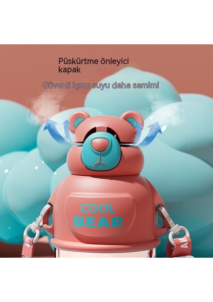 FastDeal Store 316 Paslanmaz Çelik Çocuk Termos Bardak Ayna Yüksek Değerli Taşınabilir Sevimli Küçük Serin Ayı Saman Su Isıtıcısı Hediye (Yurt Dışından)