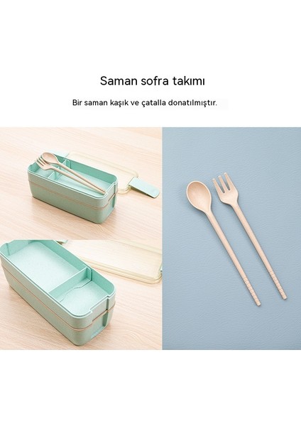Mikrodalga Üç Katmanlı Öğle Yemeği Kutusu Buğday Samanı Çatal ve Kaşık Sofra Takımı ile Öğle Yemeği Kutusu (Yurt Dışından)