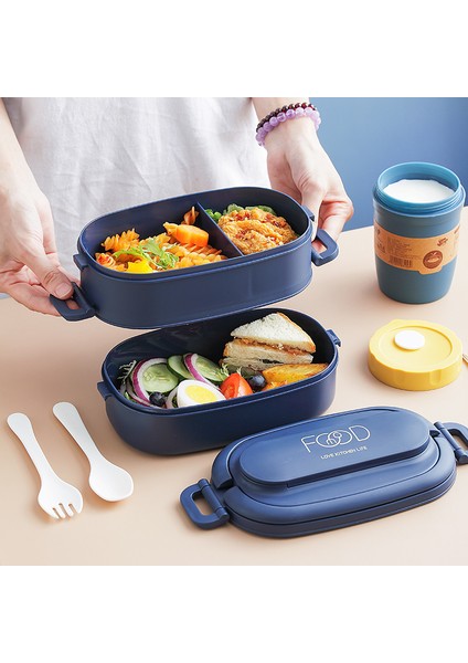 Ofis Çalışanları Taşınabilir Mikrodalga Isıtma Öğrenci Yemek Kabı Çift Katmanlı Bento Kutusu Sofra Yemek Kabı ile Japon Tarzı Ayırıcı (Yurt Dışından) fırsatları