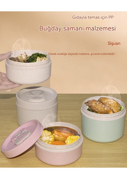 Ofis Çalışanı Buğday Samanı Öğle Yemeği Kutusu Yuvarlak Küçük 450ML (Yurt Dışından)
