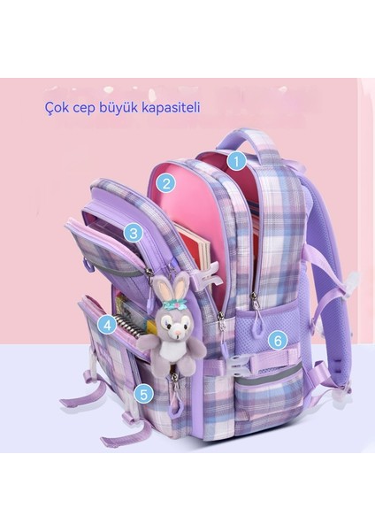 Su Geçirmez Büyük Kapasiteli Öğrenci Okul Çantası (Kırtasiye Kutusu, Tavşan Kolye, Çıkartma Dahil) (Yurt Dışından)