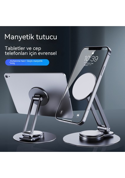 Alüminyum Alaşımlı Cep Telefonu Tablet Tutucu Dönebilen Braket Canlı Yayın Manyetik Cep Telefonu Tutucu Masaüstü (Yurt Dışından)