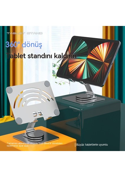 360 Dönen Tablet Pc Standı Alüminyum Alaşımlı Akrilik Masaüstü Cep Tablet Telefon Tabanı Kaldırma Depolama Okuma (Yurt Dışından)