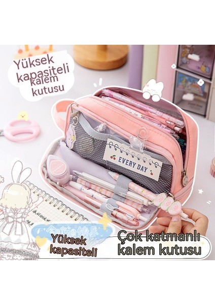 Öğrenci Kalem Kutusu Basit Ins Yüksek Görünümlü Büyük Kapasiteli Kalem Kutusu Fermuarlı Kalem Kutusu Yaratıcı Kırtasiye Kutusu (Yurt Dışından)