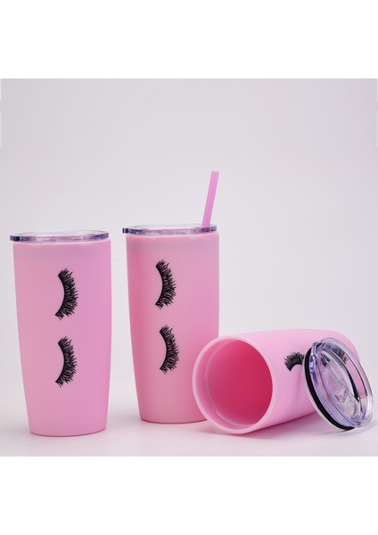 Pembe Kirpik Çift Plastik Su Bardağı/yaratıcı Pipet Su Bardağı, DL066 (Yurt Dışından) fırsatları
