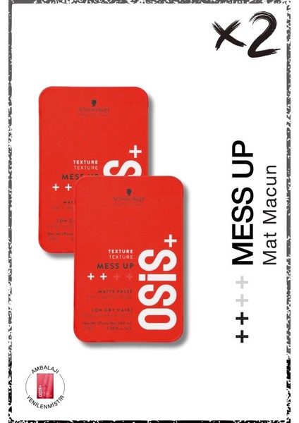 Schwarzkopf Osis Mess Up Mat Şekillendirici Macun 100ML x 2 Adet | Orta Tutuş Mat Görünüm Kolay Şekil Esnek Wax