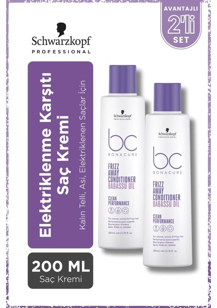 Schwarzkopf Bonacure Bc Clean Frizz Away Babassu Yağı Özlü Elektriklenme Karşıtı Saç Kremi 200ML x 2 Adet