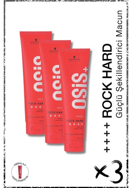 Schwarzkopf Osis Rock Hard Ultra Güçlü Şekillendirici Macun 150ML x 3 Adet | Kalıcı Tutuş Krem Parlaklık Jeli