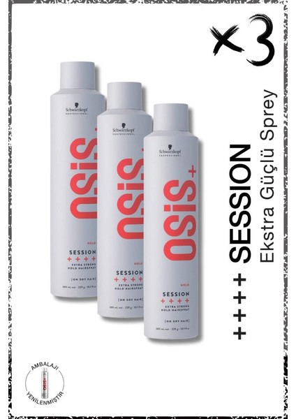 Schwarzkopf Osis Session Ekstra Güçlü Tutucu Sprey 500ML x 3 Adet | Neme, Isıya ve Rüzgara Karşı Kalıcı Koruma