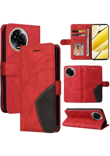 Realme 11 5g Pu Deri Flip Folio Kılıf ile Iki Renkli Dikiş (Yurt Dışından)