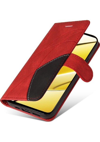 Realme 11 5g Pu Deri Flip Folio Kılıf ile Iki Renkli Dikiş (Yurt Dışından)