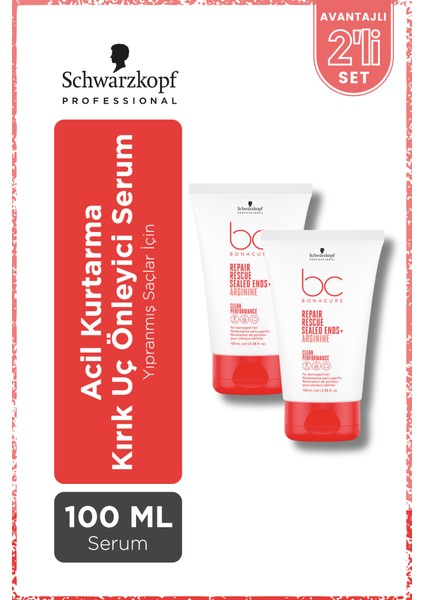 Schwarzkopf Bonacure Bc Clean Acil Kurtarma Kırık Uç Önleyici Serum 100MLX2 Adet-Yıpranmış Veya Işlem Görmüş Saçlar Için