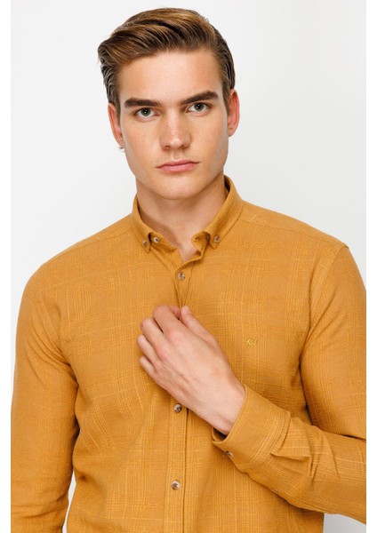 Erkek Hardal Dynamicfit Ted Baker Düğmeli Gömlek
