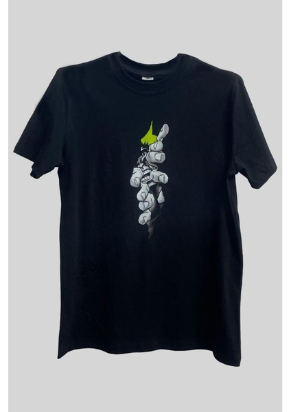 Pamuk Standart Kesim Sıfır Yaka Kısa Kollu Goril Baskılı Siyah Tişört