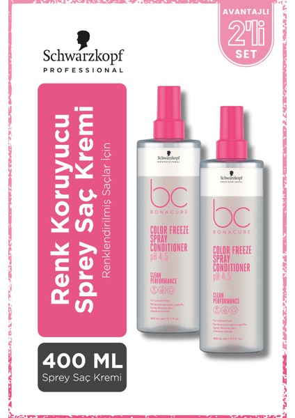 Schwarzkopf Bonacure Bc Clean Renk Koruyucu Sprey Saç Kremi 400ML x 2 Adet - Renklendirilmiş Saçlar Için