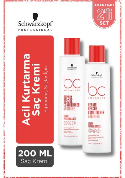 Schwarzkopf Bonacure Bc Clean Acil Kurtarma Saç Kremi 200ML x 2 Adet - Yıpranmış Veya Işlem Görmüş Saçlar Için