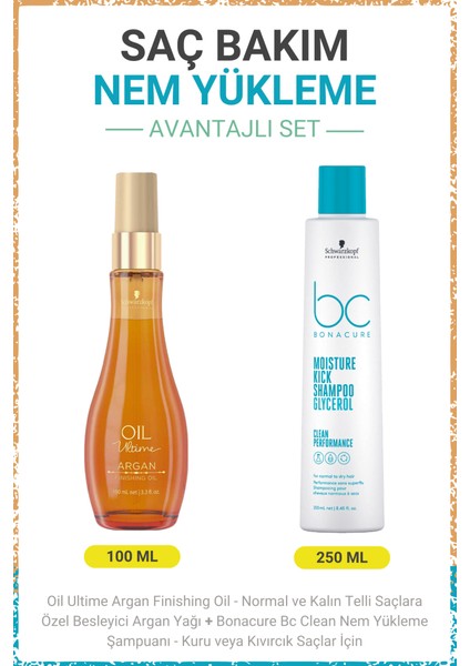 Schwarzkopf Bonacure Argan Finishing Oil - Besleyici Argan Yağı 100 ml + Bc Clean Nem Yükleme Şampuanı