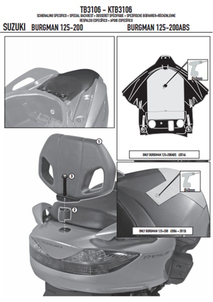 TB3106 Suzuki Burgman 125-200 (06-13) - Burgman 125-200 ABS (14-20) Sissy Bar modelleri