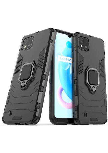 Realme C20 Kickstand Darbeye Kapak Için Kılıf 360 &deg; Dönen Halka Askeri (Yurt Dışından)