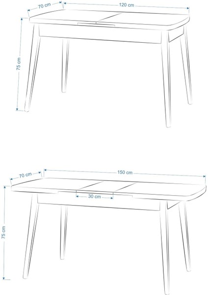 Deniz Sandalye Avanos Ahşap Mdf Açılır Mutfak Masası Takımı - 70X120+30 cm