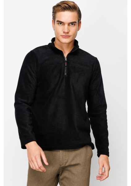 Erkek Siyah Yarım Fermuar Polar