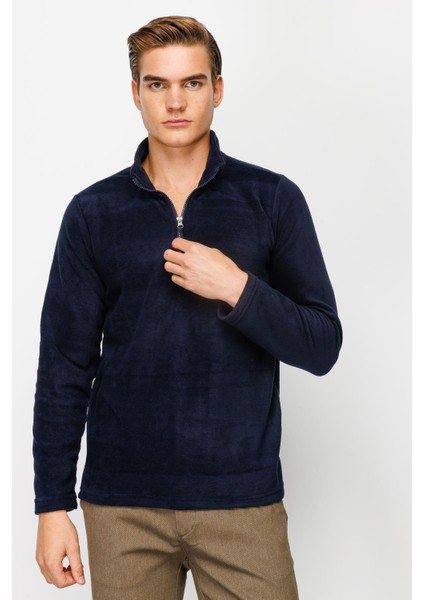 Erkek Lacivert Yarım Fermuar Polar