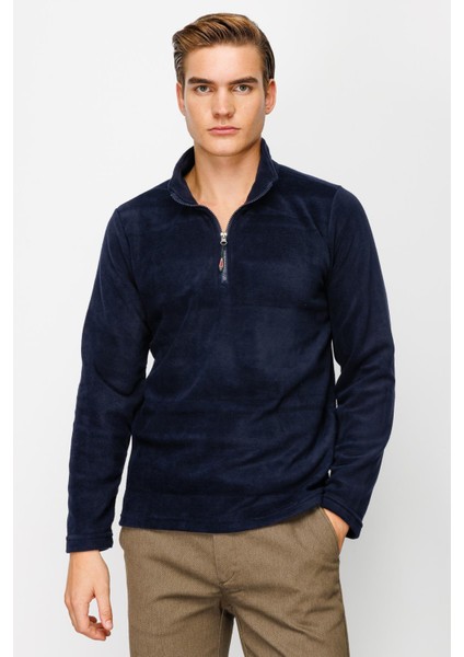 Erkek Lacivert Yarım Fermuar Polar fırsatları