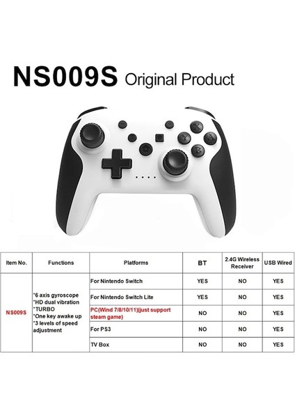 NS009S-3-NS009S Kablosuz Denetleyici Bt Nintendo Anahtarı Pro Pc Ps3 Tv Kutusu Joystick Çift Titreşim Nfc Profesyonel Gecikmesiz Gamepad (Yurt Dışından)